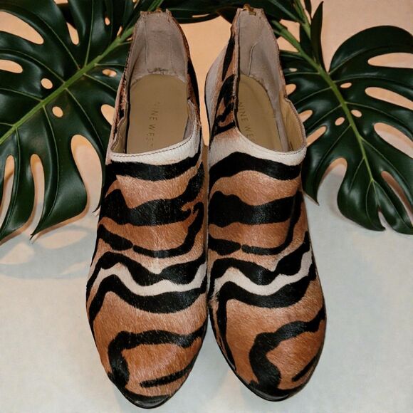 Nine West Heels - Cowhide Leather - Leopard Print Booties 7.5 - Picture 2 of 8